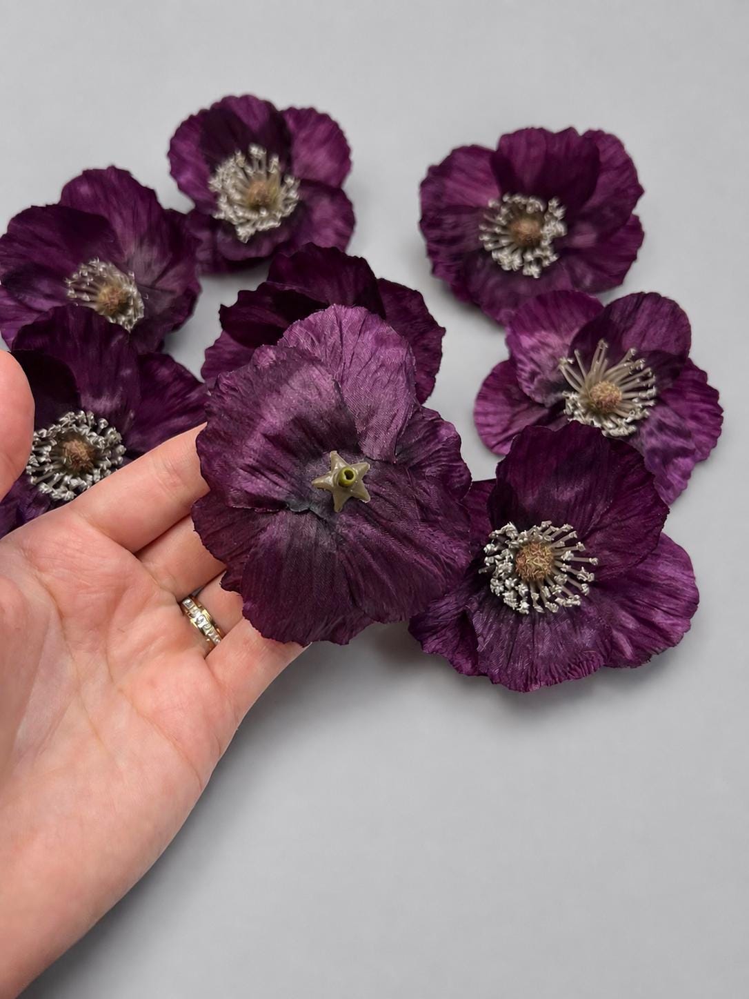 Artificial Plum Poppy Flower Heads, Dark Purple Silk Flowers, Plum Poppies for Wedding Floral Decor, DIY Crafts Supplies, Fake Flowers
