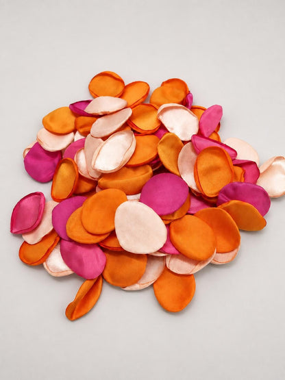 Orange Pink Coral Petals, Wedding Aisle Rose Petals, Satin Flower Petals, Flower Girl Hot Pink Petals, Fuchsia Peach Ceremony Petals