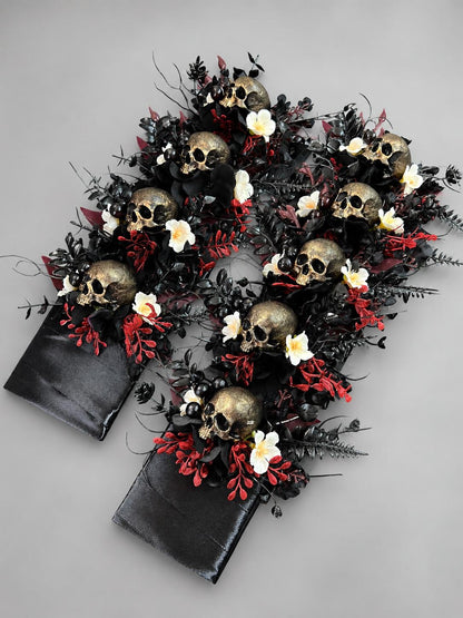 Purple Skull Pocket Boutonniere, Gothic Floral Wedding Square Boutonniere, Groomsmen Lapel Flower, Black Plum Alternative Halloween Flower