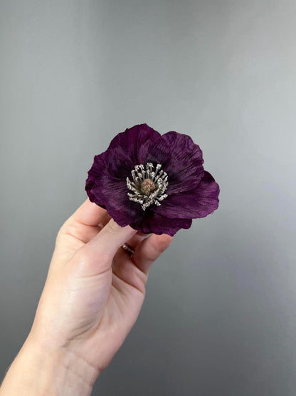 Artificial Plum Poppy Flower Heads, Dark Purple Silk Flowers, Plum Poppies for Wedding Floral Decor, DIY Crafts Supplies, Fake Flowers