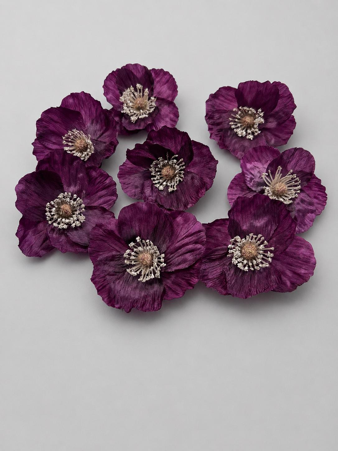 Artificial Plum Poppy Flower Heads, Dark Purple Silk Flowers, Plum Poppies for Wedding Floral Decor, DIY Crafts Supplies, Fake Flowers