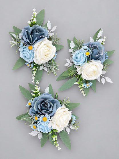 Dusty Blue Wedding Cake Flowers, Blue White Cake Decor, Artificial Floral Cake Topper, Ivory Dusty Blue Cake Decorations