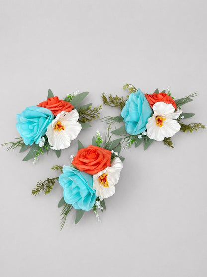 Turquoise Coral Cake Flowers, White Hibiscus Wedding Cake Decor, Aqua Blue Roses Cake Topper, Tropical Hawaii Cake Flowers Artificial Reddit