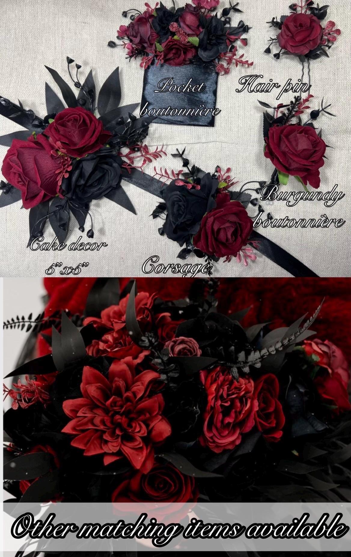 Black Cake Decor Wedding Topper Burgundy Black Decor Flower Cake Arrangement Black Gothic Cake Decoration Burgundy Artificial Flower Reddit