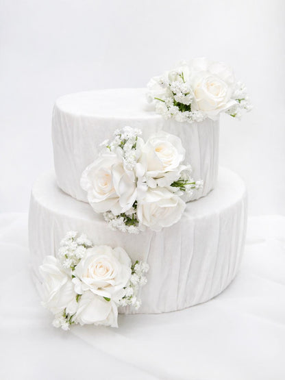 White Ivory Cake Decoration Wedding Baby Breath Cake Arrangement Artificial Flowers White Roses Floral Cake Decor Silk Reddit