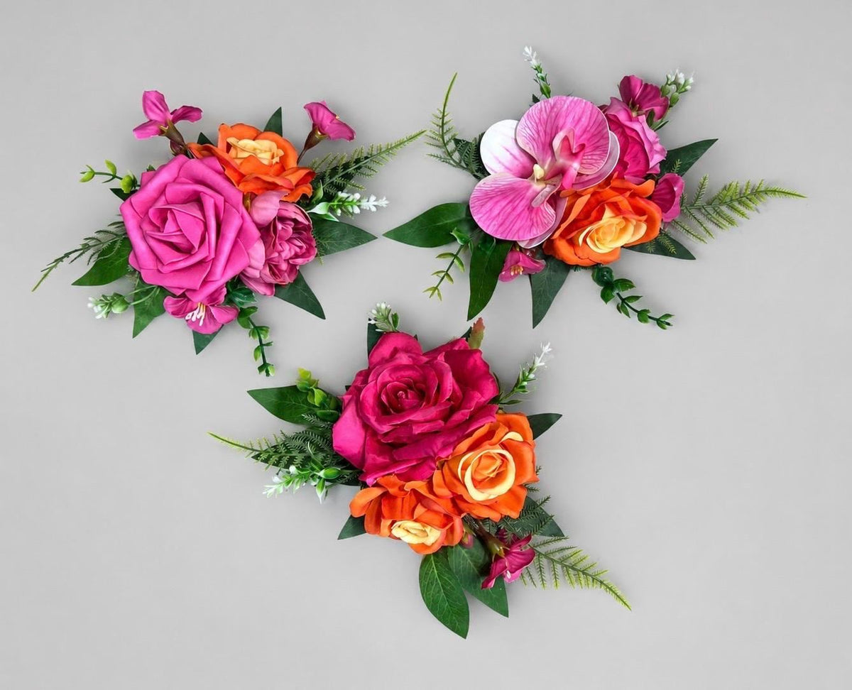 Hot Pink Orange Cake Decor Flowers Wedding Fuchsia Burnt Orange Cake Arrangements Artificial Flowers Orchid Cake Topper Tropical Magenta