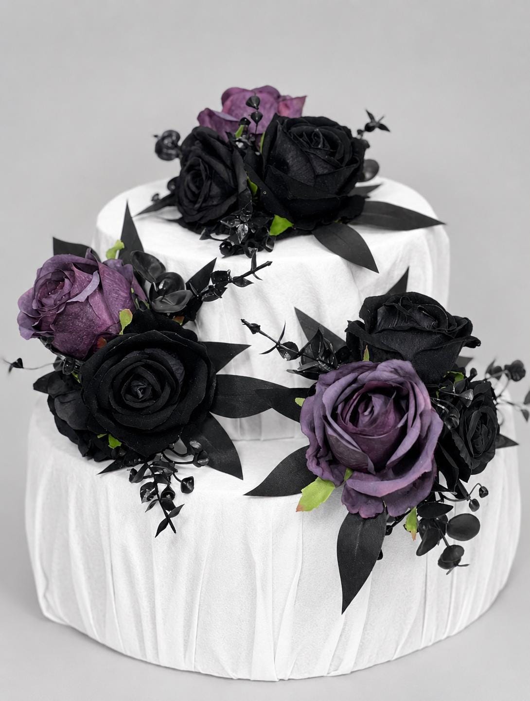 Black Plum Cake Decoration Wedding Topper Black Dark Purple Decor Flower Cake Arrangement Deep Purple Black Cake Decor Artificial Flower