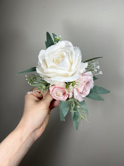 White Pink Cake Decoration Wedding Topper Decor Cake Arrangements Blush Ivory Cake Decoration Artificial Flowers Cake Topper Eucalyptus