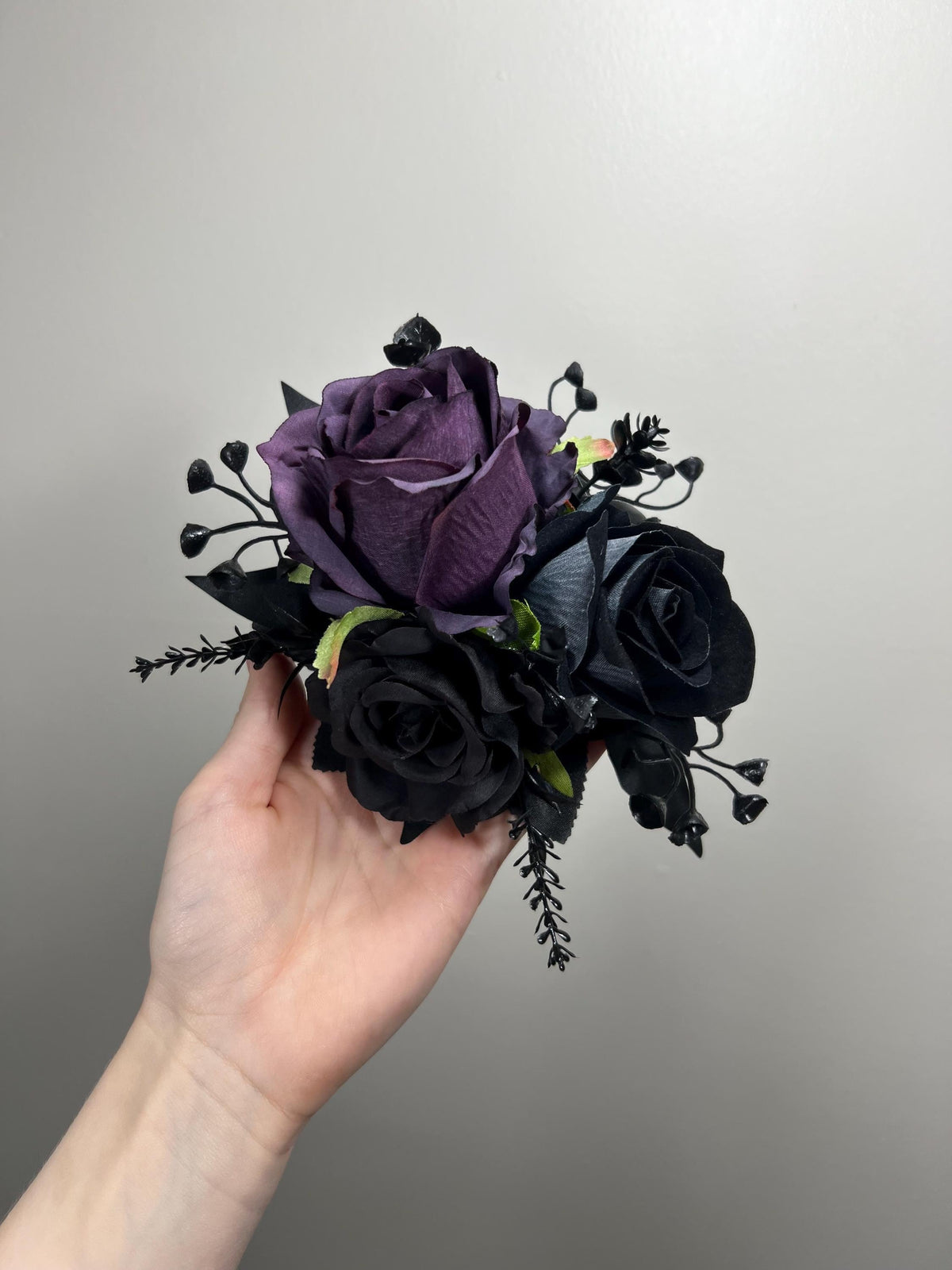 Black Plum Cake Decoration Wedding Topper Black Dark Purple Decor Flower Cake Arrangement Deep Purple Black Cake Decor Artificial Flower