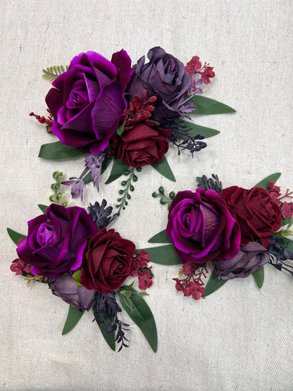 Purple Burgundy Cake Decoration Wedding Plum Flower Artificial Topper Cake Decor Royal Purple Dark Wine Red Flower Cake Arrangement Maroon