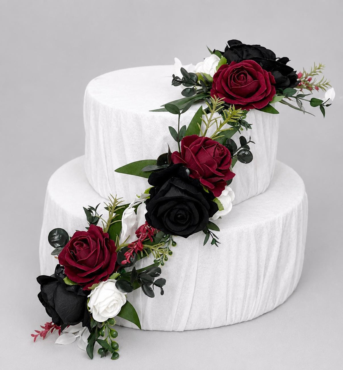 Black Burgundy White Cake Decoration Wedding Flower Artificial Maroon Black Topper Cake Decor Wine Red Ivory Black Gothic Cake Arrangement