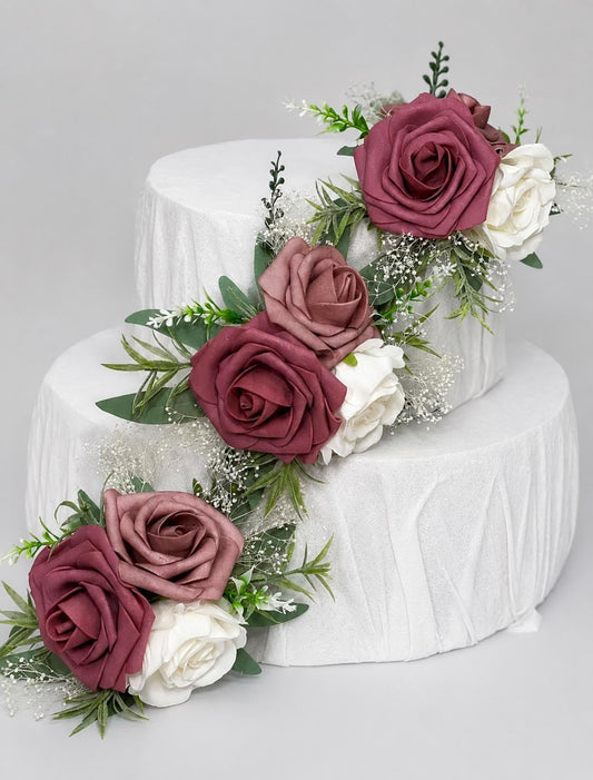 Dusty Rose Cake Flower Decor Wedding Mauve Flower Cake Arrangement White Dusty Rose Cake Decoration Ivory Baby Breath Artificial Flower