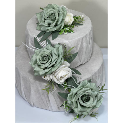 Sage Green Cake Decor Flower Wedding White Dusty Sage Green Cake Arrangement Flower Artificial Ivory Sage Green Baby Breath Eucalyptus