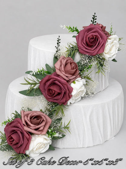 Dusty Rose Cake Flower Decor Wedding Mauve Flower Cake Arrangement White Dusty Rose Cake Decoration Ivory Baby Breath Artificial Flower