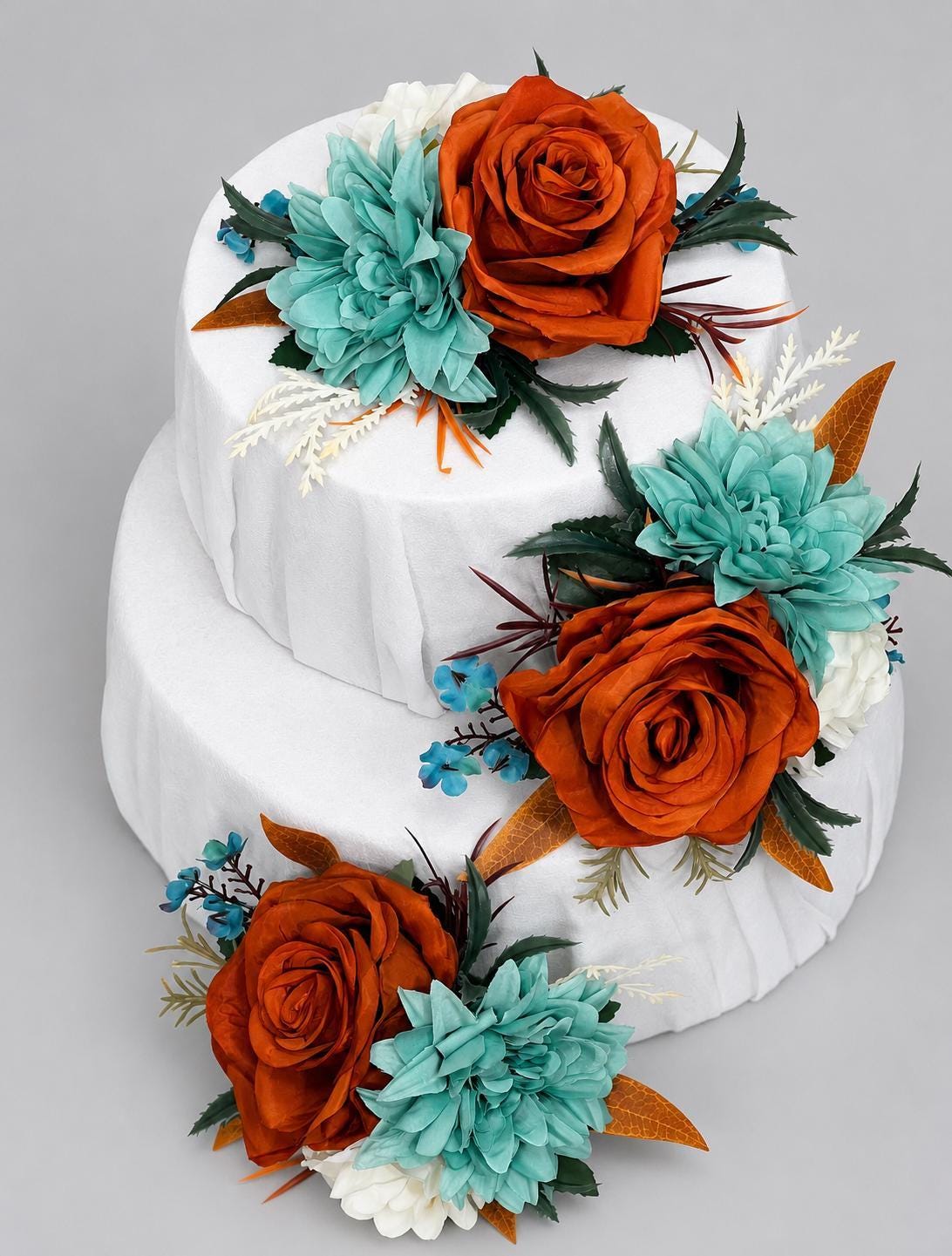 Turquoise Terracotta Cake Decoration Wedding Teal Blue Cake Topper Aqua Blue Rust White Cake Artificial Flower Rust Fall Burnt Orange Reddit