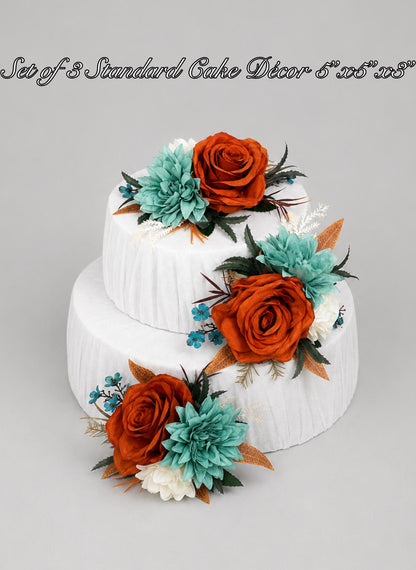 Turquoise Terracotta Cake Decoration Wedding Teal Blue Cake Topper Aqua Blue Rust White Cake Artificial Flower Rust Fall Burnt Orange Reddit