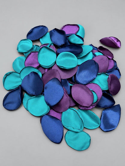 Teal Navy Blue Purple Satin Petals, Wedding Aisle Decor Rose Petals, Dark Blue Plum Teal Blue, Ceremony Petals Petals, Bridal Shower Petals