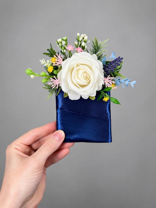 Wildflower Pocket Boutonniere, Colorful Pocket Square Boutonniere, Groom Single Rose Boutonniere, Groomsmen Spring Boutonnière