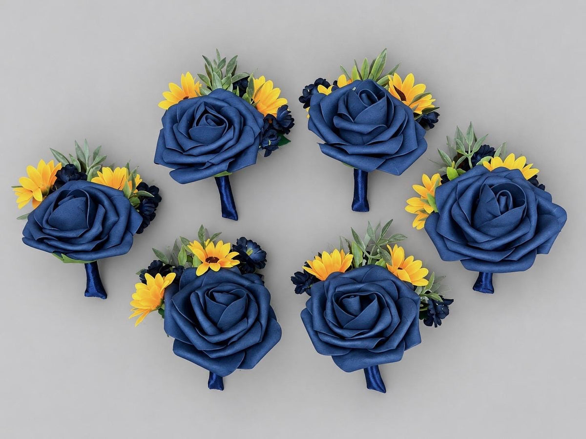 Navy Blue Sunflower Bouquet, Bridal Wedding Bouquet, Bridesmaid Dark Blue Yellow Flowers, Sunflower Fall Wedding Artificial Flowers