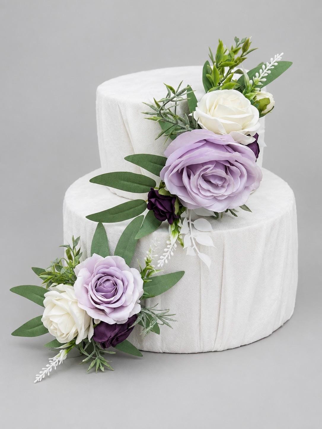 Lavender Purple White Cake Décor, Wedding Dark Purple Cake Flowers, Ivory Lilac Artificial Flowers Cake Topper, Cake Arrangements Floral