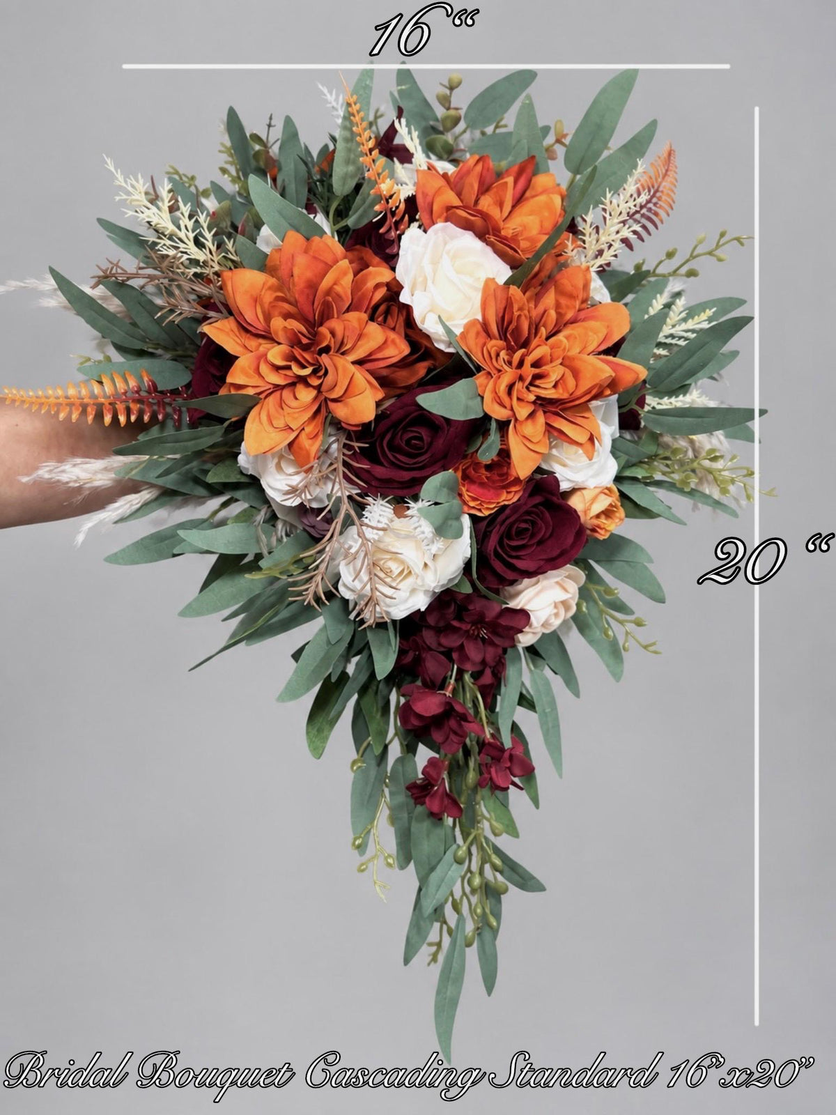 Bridal Cascading Bouquet with Burgundy and Rust Orange Flowers, Burgundy Terracotta Cascade Bouquet, Fall Bridesmaids Flowers