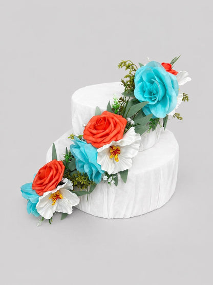 Turquoise Coral Cake Flowers, White Hibiscus Wedding Cake Decor, Aqua Blue Roses Cake Topper, Tropical Hawaii Cake Flowers Artificial Reddit