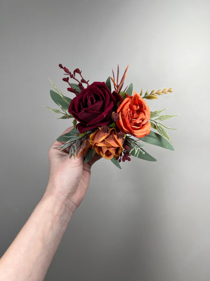 Orange Burgundy Cake Decor Flower Artificial Wedding Terracotta Rust Cake Flower Arrangement Maroon Burnt Orange Sage Green Silk Flower Cake