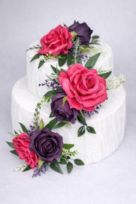 Fuchsia Purple Cake Decor Flower Wedding Hot Pink Cake Topper Dark Purple Decor Cake Arrangement Plum Pink Cake Decoration Flower Artificial