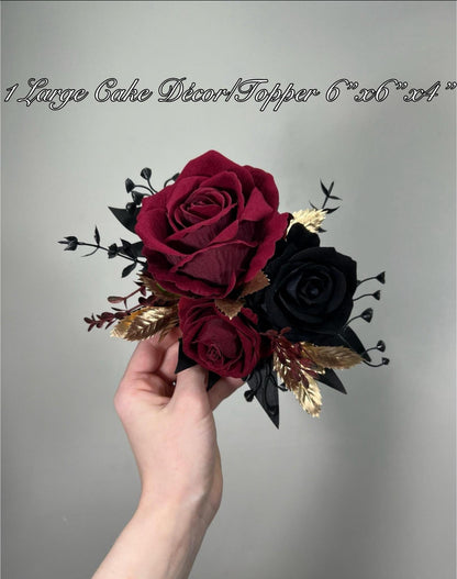 Black Burgundy Cake Decor Flower Wedding Gothic Cake Topper Flowers Black Dark Red Gold Cake Decoration Wine Red Cake Arrangement Reddit