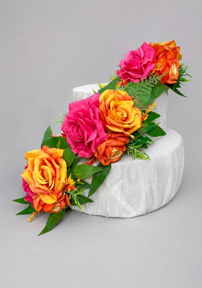 Hot Pink Orange Cake Decor, Wedding Fuchsia Bright Orange Cake Flowers, Tropical Artificial Flowers Cake Topper Reddit