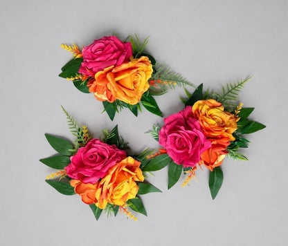 Hot Pink Orange Cake Decor, Wedding Fuchsia Bright Orange Cake Flowers, Tropical Artificial Flowers Cake Topper Reddit