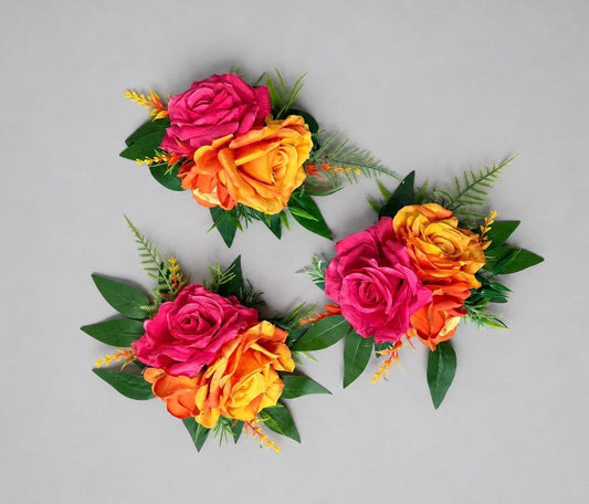 Hot Pink Orange Cake Decor, Wedding Fuchsia Bright Orange Cake Flowers, Tropical Artificial Flowers Cake Topper Reddit