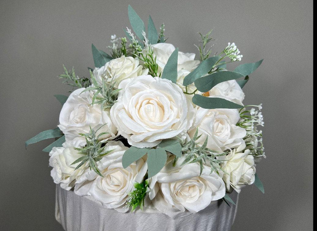 Cake Decoration Wedding Topper Decor Cake Arrangements Sage Cake Decoration Ivory Artificial Flower Cake Topper Flower White Eucalyptus