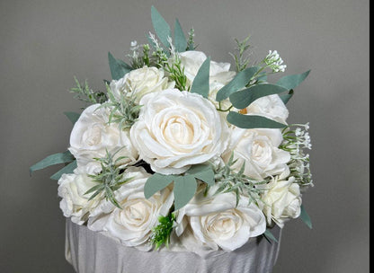 Cake Decoration Wedding Topper Decor Cake Arrangements Sage Cake Decoration Ivory Artificial Flower Cake Topper Flower White Eucalyptus