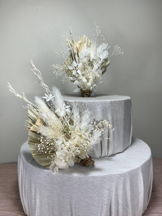 Cake Topper Wedding Decoration Boho Cake Arrangements Wedding NaturalPalms Leaves Cake Decoration White Artificial Dried Flowers Baby Breath