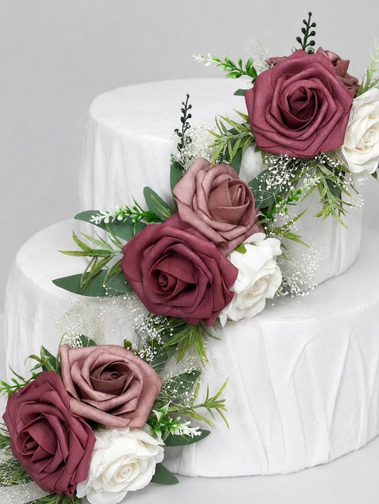 Dusty Rose Cake Flower Decor Wedding Mauve Flower Cake Arrangement White Dusty Rose Cake Decoration Ivory Baby Breath Artificial Flower
