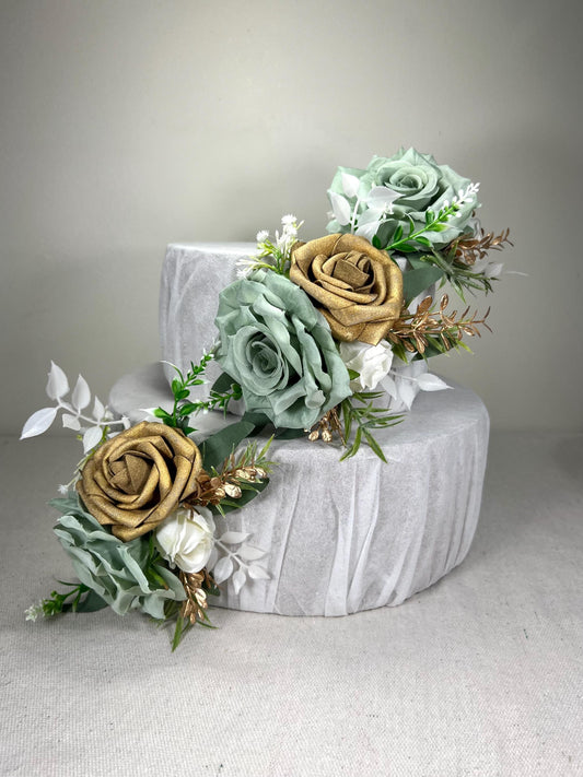 Sage Green Cake Decor Flower Wedding White Dusty Sage Green Gold Cake Arrangement Flower Artificial Ivory Sage Green Eucalyptus Reddit