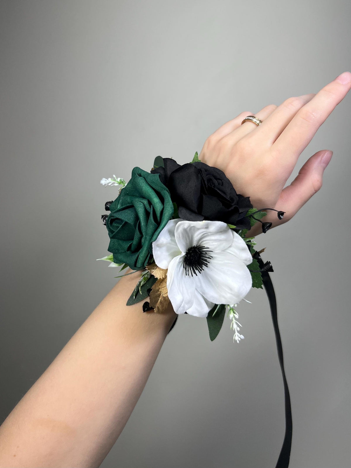 Emerald Green Black White Flower Crown, Wedding Dark Green Gold Hair Accessories, Bridal Hair Wreath Floral, Emerald Green Ivory Hair Crown