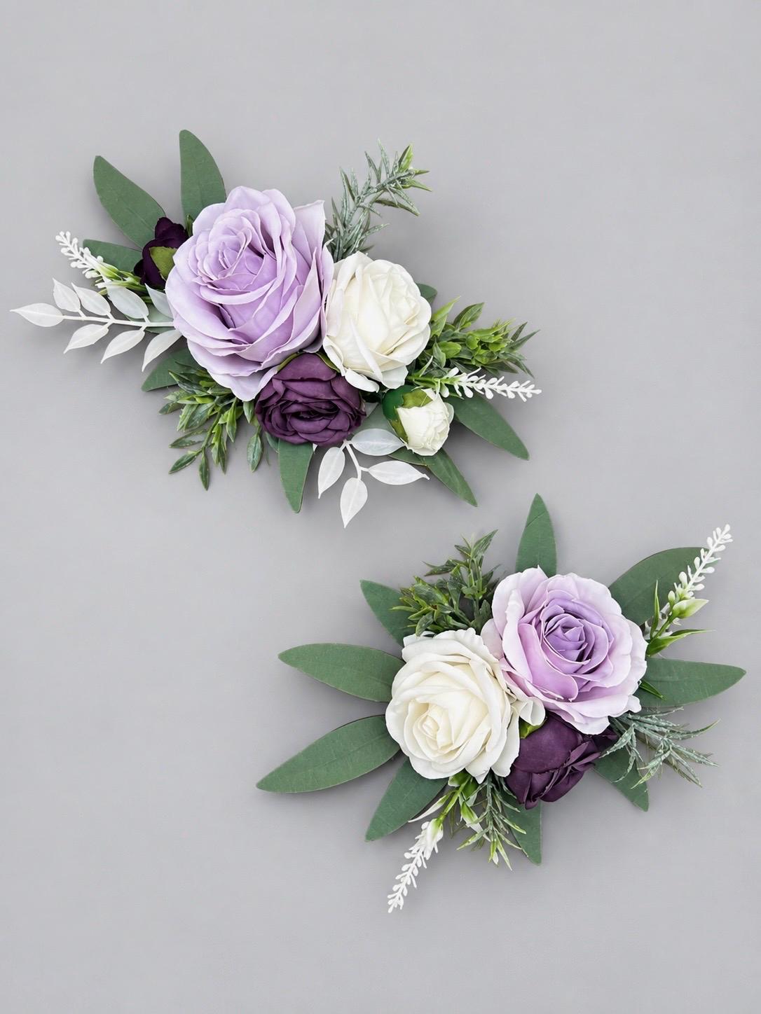 Lavender Purple White Cake Décor, Wedding Dark Purple Cake Flowers, Ivory Lilac Artificial Flowers Cake Topper, Cake Arrangements Floral