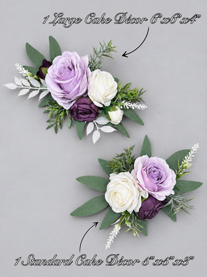 Lavender Purple White Cake Décor, Wedding Dark Purple Cake Flowers, Ivory Lilac Artificial Flowers Cake Topper, Cake Arrangements Floral