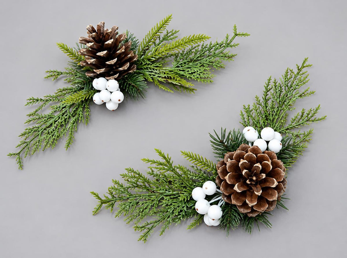 Winter Pinecone Cake Flowers, Christmas Cake Decorations, Wedding Woodland Cake Topper, Evergreen Greenery with White Berries Cake Decor
