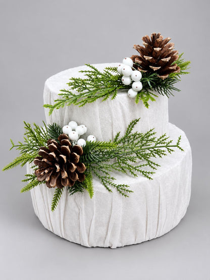 Winter Pinecone Cake Flowers, Christmas Cake Decorations, Wedding Woodland Cake Topper, Evergreen Greenery with White Berries Cake Decor