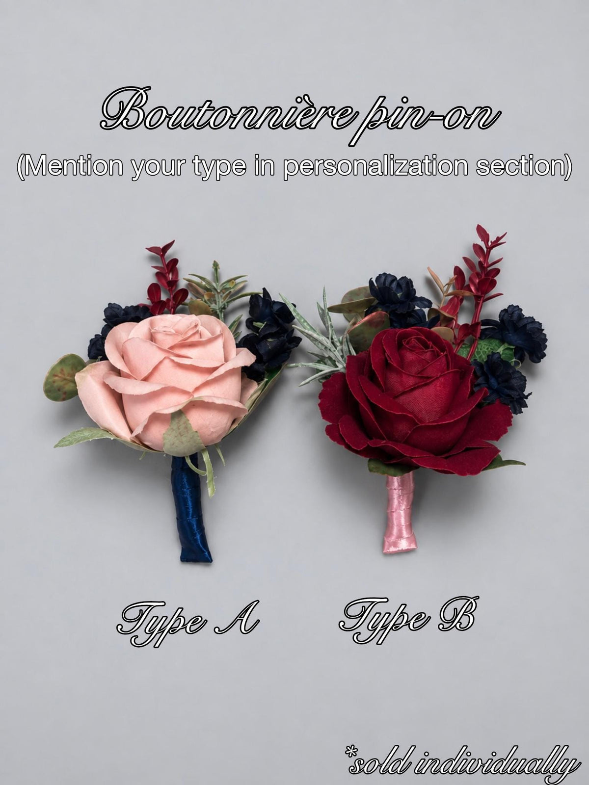Burgundy Blush Pink Boutonnière, Wedding Groom Boutonnière Pin on, Groomsmen Dusty Rose Navy Blue Lapel Flower, Artificial Flowers