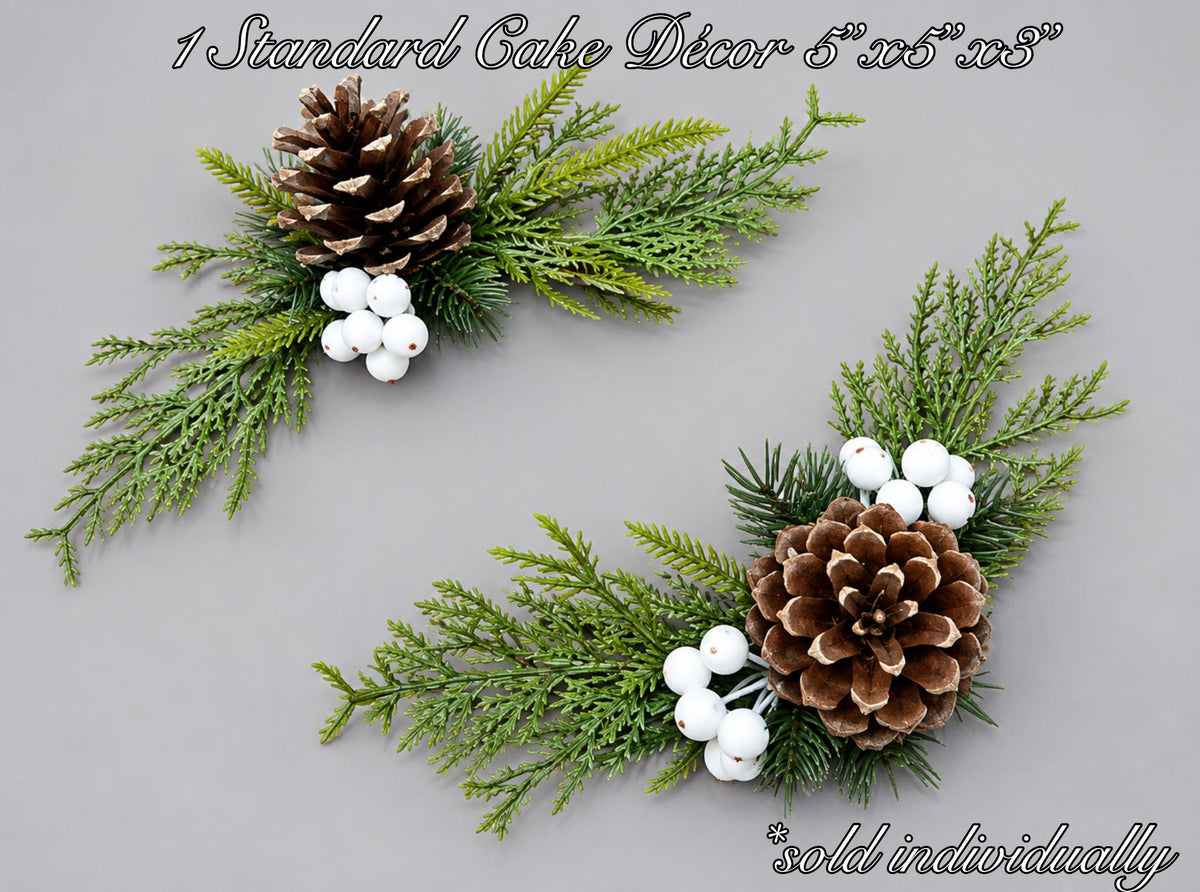 Winter Pinecone Cake Flowers, Christmas Cake Decorations, Wedding Woodland Cake Topper, Evergreen Greenery with White Berries Cake Decor