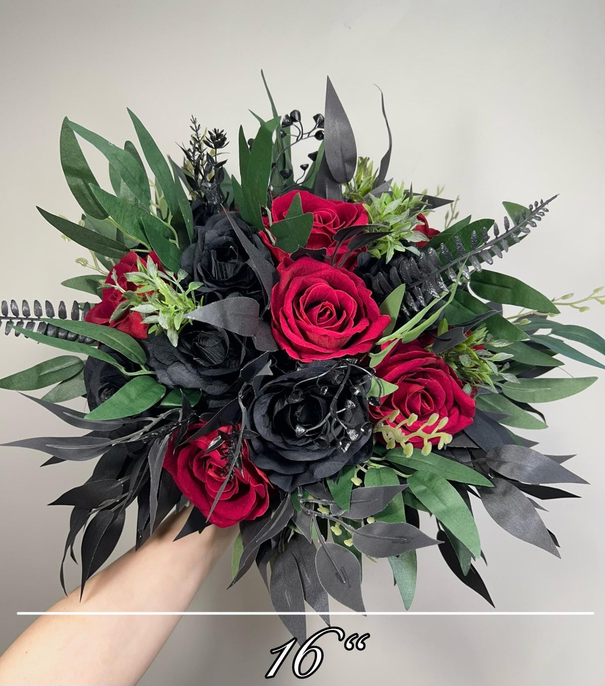 Red Black Gothic Wedding Bouquet, Dark Red Rose Bridal Bouquet, Black Rose Bouquet, Halloween Wedding Flowers, Moody Bridal Bouquet