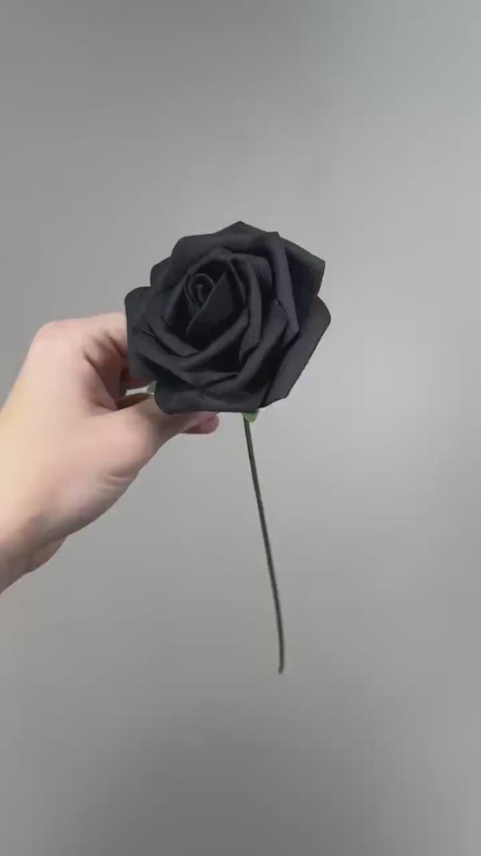 Black Flower Head Wedding Decor Black Small  Artiticial Flower Rose Wedding DIY Craft Supplies Wedding Black Flower Head Black Foam