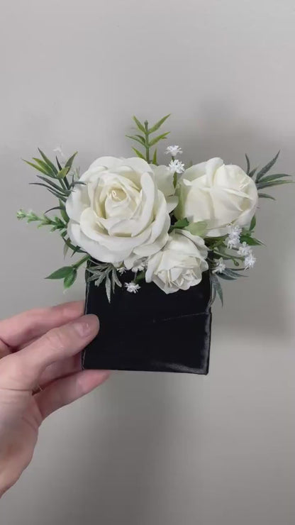 Wedding Pocket Boutonniere White Groom Boutonnière Square Ivory Groomsmen Pocket Boutonniere Wedding Ivory Greenery Artificial Flowers