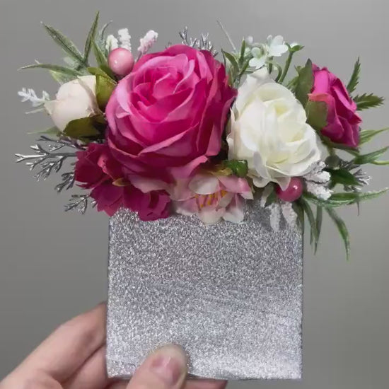 Hot Pink Boutonniere Pocket Wedding White Groom Boutonnière Square Pink Groomsmen Pocket Boutonniere Fuchsia Ivory Rustic Artificial Flower