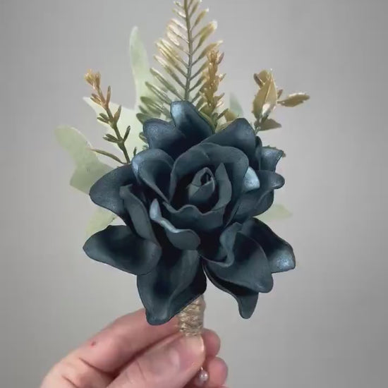 Teal Boutonniere Wedding Dark Teal Groom Boutonnière Teal Pin On Groomsmen Peacock Boutonniere Prom Dark Teal Artificial Flower