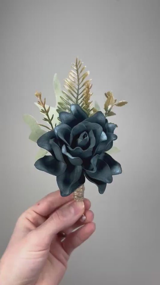 Teal Boutonniere Wedding Dark Teal Groom Boutonnière Teal Pin On Groomsmen Peacock Boutonniere Prom Dark Teal Artificial Flower